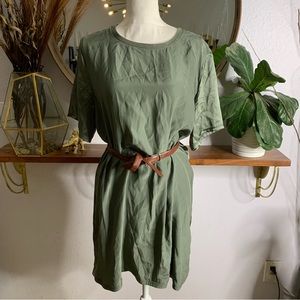 Anthony Thomas Melillo for Barneys New York Green Silk S/S T shirt dress Sz L